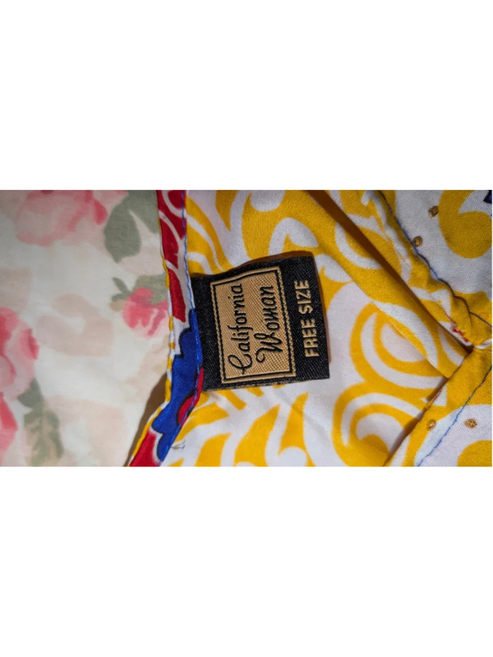 Vintage California woman Yellow Red Patterned Kaftan
